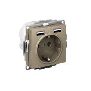 Розетка 1-м СП AtlasDesign 16А IP20 с 2-мя заряд. устройствами USB тип A+A 5В/2.4А 2х5В/1.2А механизм шампань SE ATN000530