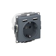 Розетка 1-м СП AtlasDesign 16А IP20 с 2-мя заряд. устройствами USB тип A+A 5В/2.4А 2х5В/1.2А механизм грифель SE ATN000730