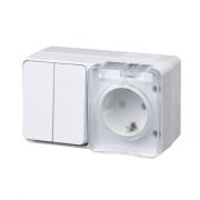 Блок ОП AtlasDesign PROFI IP54 (розетка 1-м 16А заземл. защ. шторки + 2-кл. выключатель 10А) бел. SE ATN540174