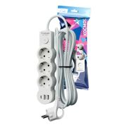 Удлинитель 3х5м с заземл. 10А IP20 USB 2800Вт 220В ПВС 3х1 с выкл. бел. КОСМОС YKsm5m3g-Z-VU10А-W