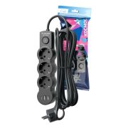 Удлинитель 3х5м с заземл. 10А IP20 USB 2800Вт 220В ПВС 3х1 с выкл. черн. КОСМОС YKsm5m3g-Z-VU10А-B