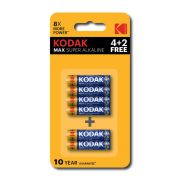 Элемент питания алкалиновый AAA/LR03 1.5В MAX SUPER Alkaline (блист.6шт) KODAK Б0064252